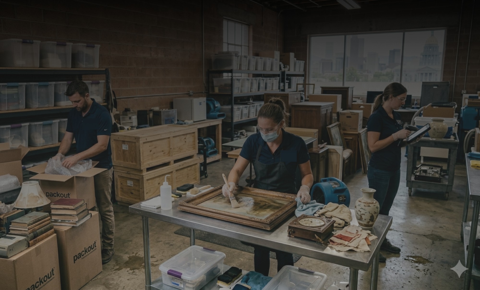 ContentsPros Denver IICRC team cleaning items at the restoration facility